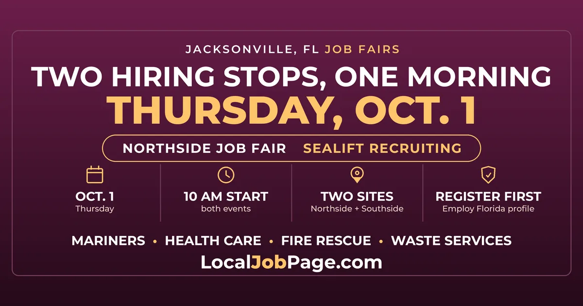 Jacksonville Job Fairs Oct. 1: Northside Community Fair and Sealift Recruiting