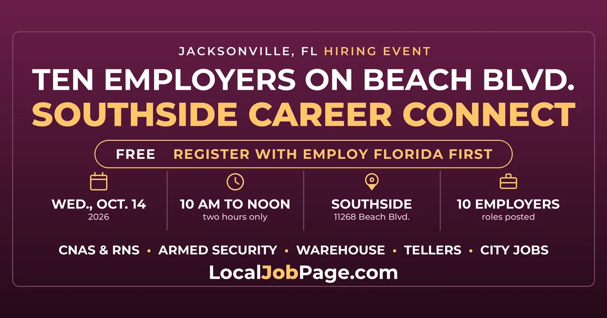Jacksonville Hiring Event Oct. 14: Six Employers at the Southside Career Center